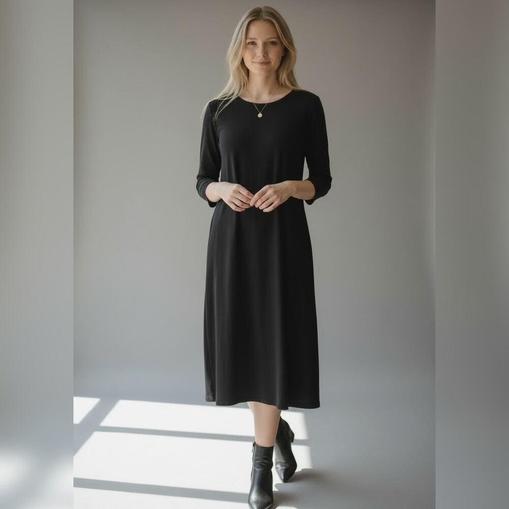 FLAX $175 S/M black knit Midi dress